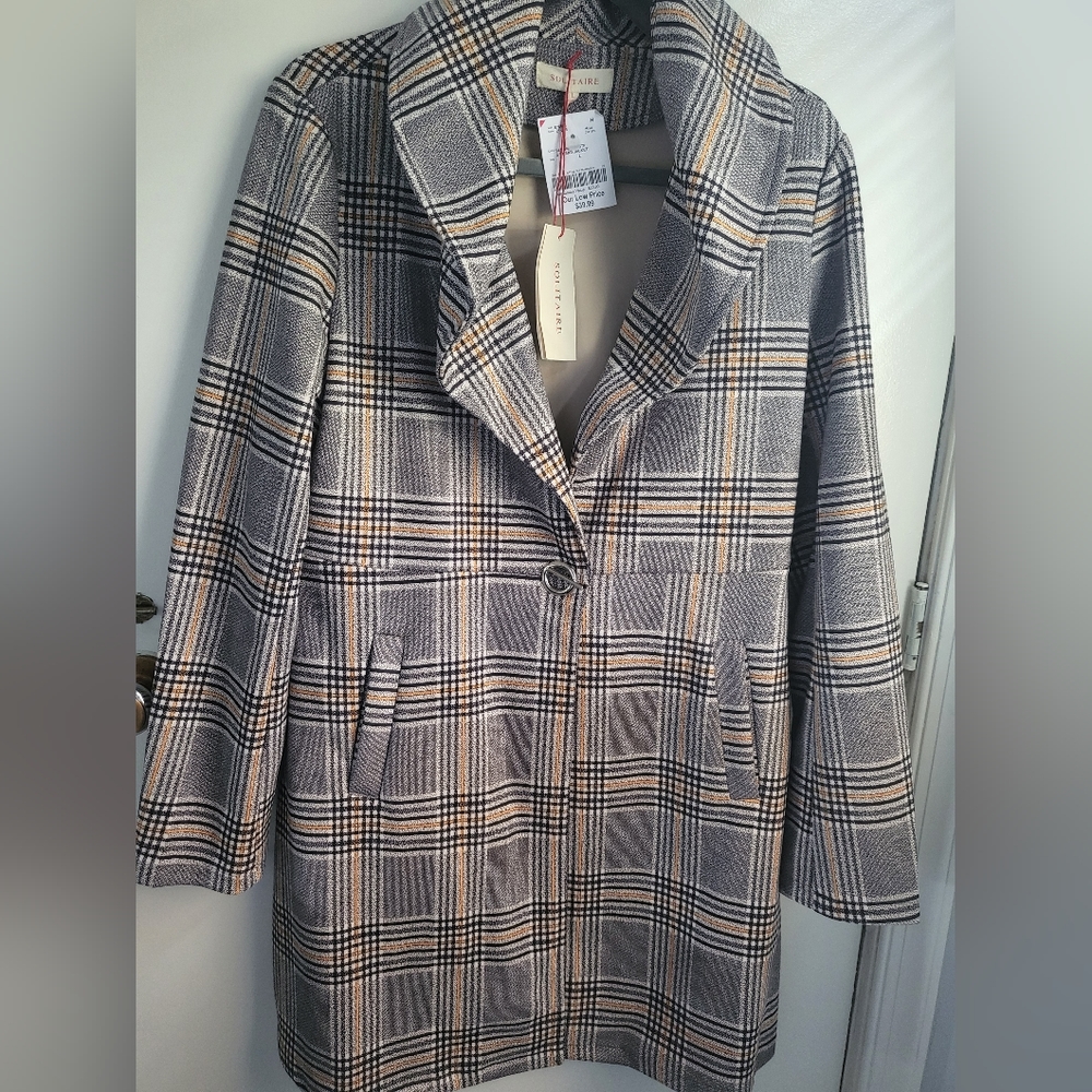 Gray and Tangerine Plaid Trench
